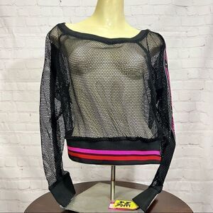 ZUMBA off shoulder mesh top with bright pink piping in Medium, Large & XL